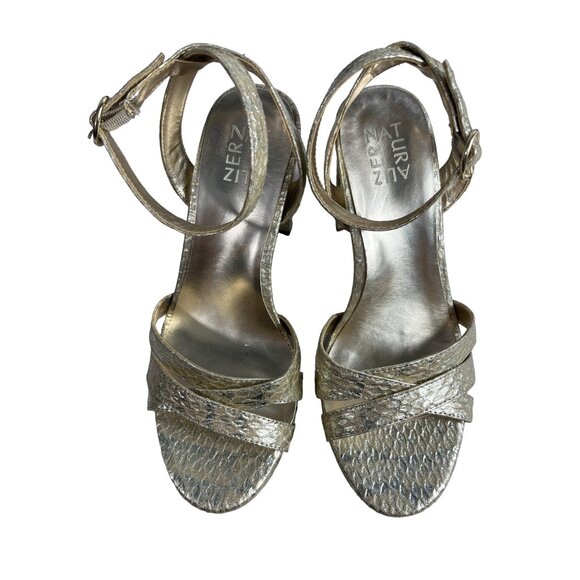 Naturalizer Gold Snake Skin Mallory Ankle Strap Platform Heel Sz 8W - New - Picture 7 of 12